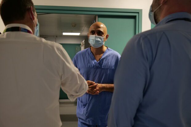 Secretary of State for Health and Social Care Sajid Javid visits St Mary's Hospital, London